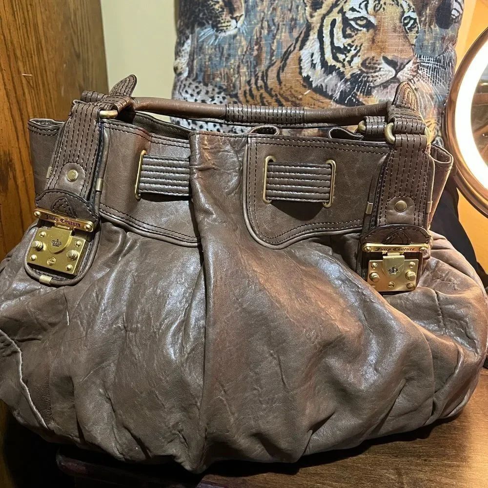 ORIGINAL RARE JUICY COUTURE ALL LEATHER LARGE SATCHEL BAG EUC